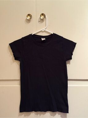 Women's Black Ribbed Short Sleeve Crewneck Top